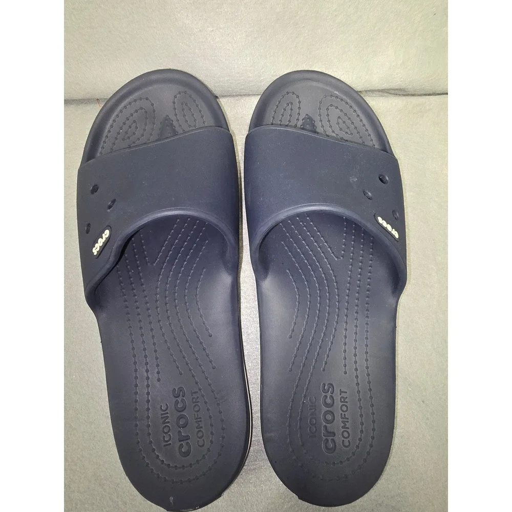 Crocs Slides Navy Blue White Mens Size 13 Sporty Sandals